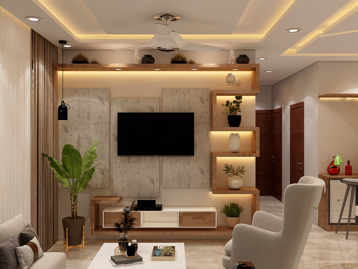 3bhk aparment design with beige wall
