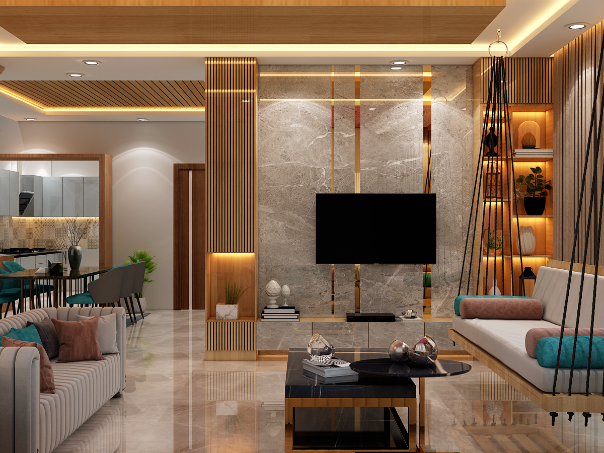 3bhk aparment design with beige wall